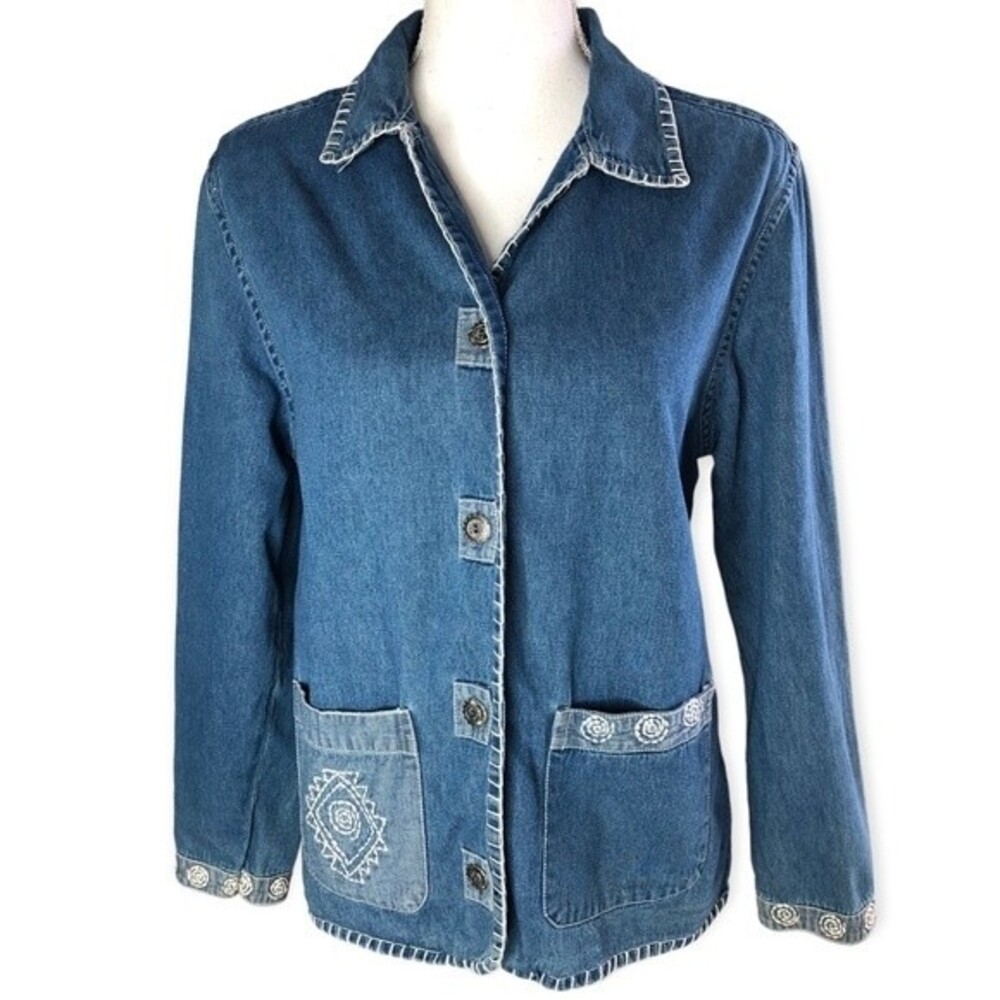 Tantrums Vintage Embroidered Button Down Denim Shirt